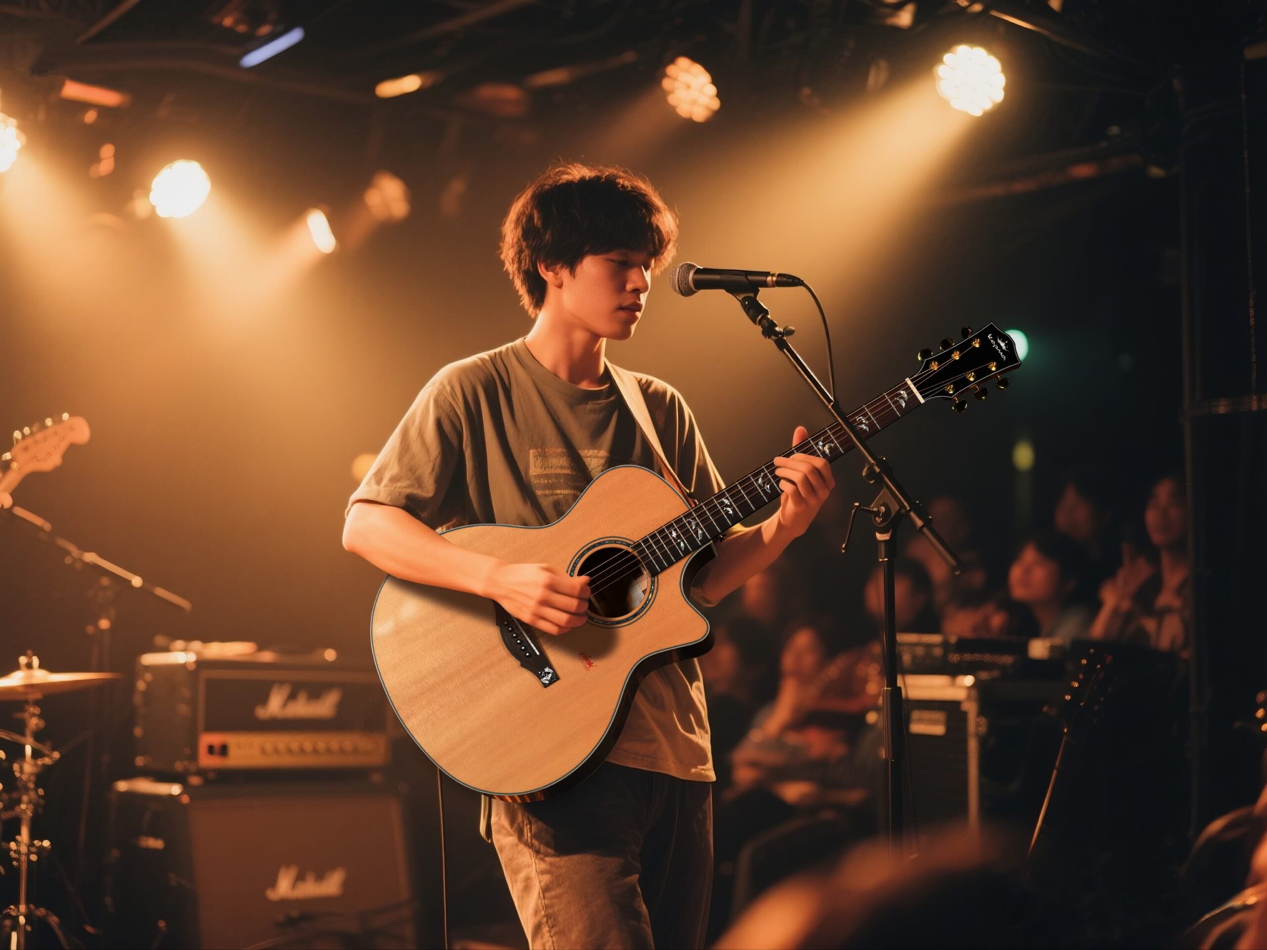 Acoustic guitarist performing on stage