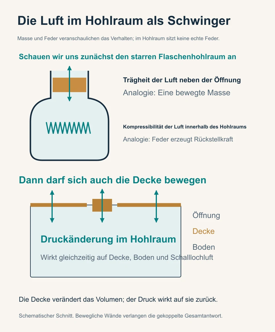 Verwenden Sie die Luftträgheit der Flaschenöffnung und die Kompressionselastizität innerhalb des Hohlraums, um die Helmholtz-Resonanz zu erklären und die Zwei-Wege-Kopplung zwischen der Platte und der Luft zu veranschaulichen
