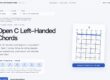 Open C left-handed guitar chords page screenshot, strings 1–6: E C G C G C