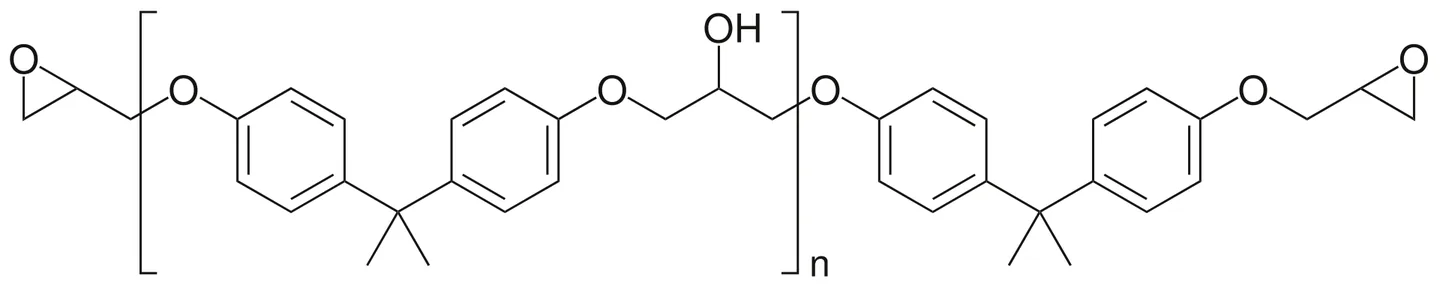 Eine Bisphenol-A-Epoxid-Präpolymerstruktur; Das ausgehärtete Netzwerk hängt vom Harz- und Härtersystem ab.