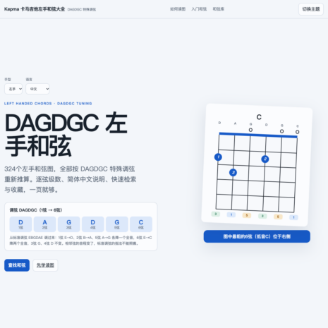 左利手和弦大全（DAGDGC 特殊调弦） — DAGDGC 和弦页面第一屏截图