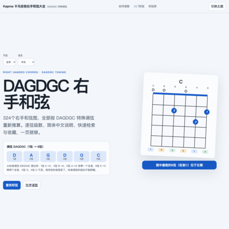 右利手和弦大全（DAGDGC 特殊调弦） — DAGDGC 和弦页面第一屏截图